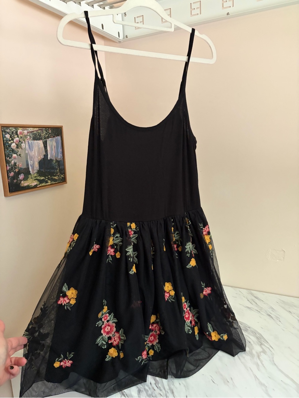 Anthropologie Black Floral Embroidered Tulle Dress